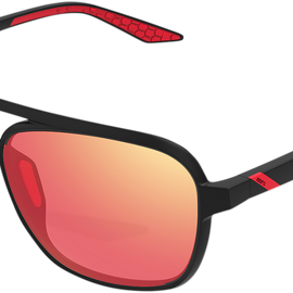 Kasia Aviator Sunglasses - Round - Black - Red Mirror