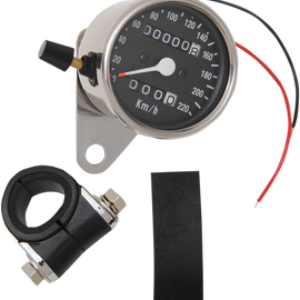 2.4" KPH Mini LED Mechanical Speedometer/Indicators/Trip - Chrome Housing - Black Face - 2:1