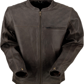 Munition Perforated Leather Jacket - Brown - 5XL