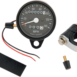 2.4" MPH Mini LED Mechanical Speedometer/Indicators/Trip - Black Housing - Black Face - 2:1