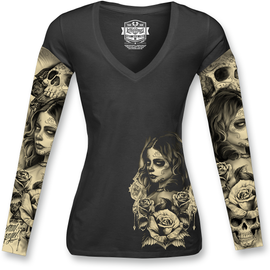 Women's LoveNDeath Tattoo Long-Sleeve T-Shirt - Black - 2XL