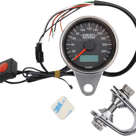 2.4" KMH Programmable Mini Electronic Speedometer with Odometer/Tripmeter - Matte Black - Black Face