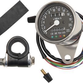 2.4" KPH Mini Mechanical Speedometer with LED Indicators - Black Face - 2:1 Ratio