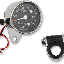 2.4" MPH Mini LED Mechanical Speedometer/Indicators/Trip - Chrome Housing - Black Face - 2:1
