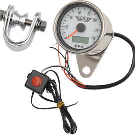 2.4" MPH Programmable Mini Electronic Speedometer with Odometer/Tripmeter - Polished - White Face