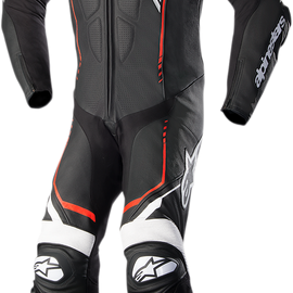 GP Plus v2 1-Piece Leather Suit - Black/Red Fluorescent - US 48 / EU 58