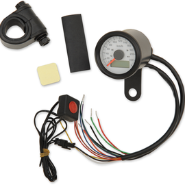 1-7/8" Programmable Speedometer with Indicator Lights - Gloss Black - 220 KPH LED White Face