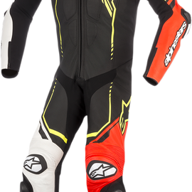 GP Plus v2 1-Piece Leather Suit - Black/White/Red Fluorescent/Yellow Fluorescent - US 46 / EU 56