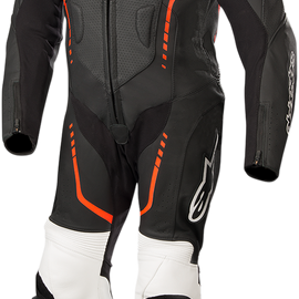 Youth GP Plus 1-Piece Leather Suit - Black/White/Red Fluorescent - US 24 / EU 130