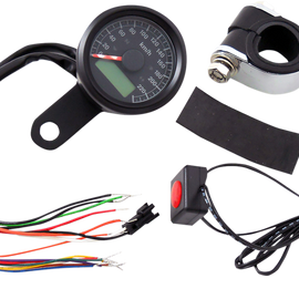 1-7/8" Programmable Speedometer with Indicator Lights - Gloss Black - 220 KPH LED Black Face