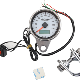 2.4" KMH Programmable Mini Electronic Speedometer with Odometer/Tripmeter - Matte Black - White Face