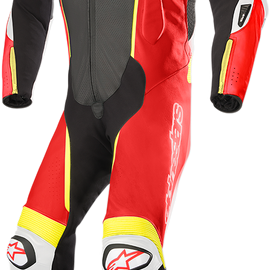 Missile 1-Piece Leather Suit - Black/White/Red Fluorescent/Yellow Fluorescent - US 44 / EU 54