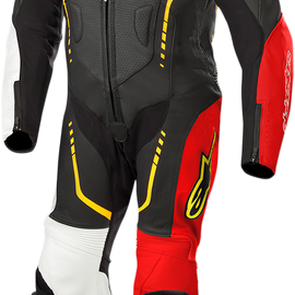 Youth GP Plus 1-Piece Leather Suit - Black/White/Red Fluorescent/Yellow Fluorescent - US 26 / EU 140