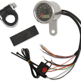 1-7/8" Programmable Speedometer with Indicator Lights - Stainless Steel - 220 KPH LED Black Face